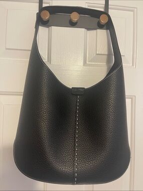 Black Pebbled Shoulder Hobo Bag with Contrast Center Stitch